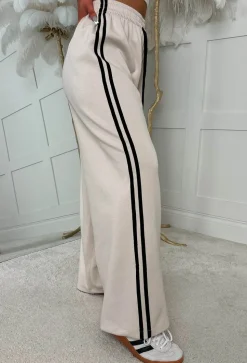 Casual Feelings Cream Side Stripe Wide Leg Joggers