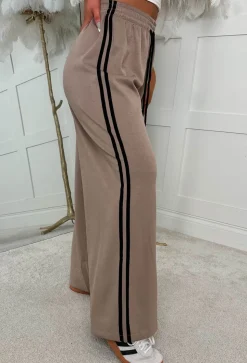 Casual Feelings Mocha Side Stripe Wide Leg Joggers
