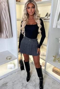 Cecile Grey Check Belted Pleated Skort
