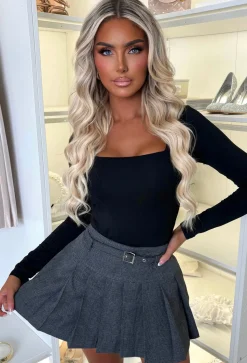 Cecile Grey Check Belted Pleated Skort