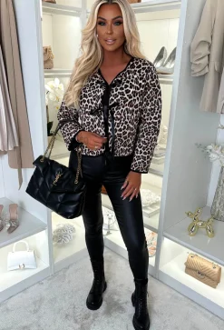 Celie Leopard Leopard Quilted Lace Up Jacket