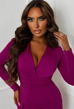 Chasing Romance Pink Draped Front Deep V Dress