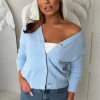 Cheeky Charmer Blue Fluffy V-Neck Diamante Button Cardigan