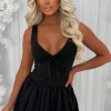 Cher Chic Black Bow Front Puffball Dress