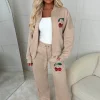 Cherie Beige Cherry Embroidered Loungewear Set