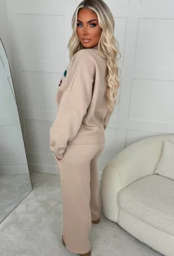 Cherie Beige Cherry Embroidered Loungewear Set
