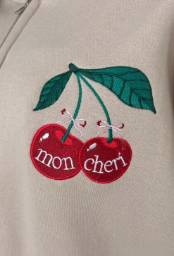 Cherie Beige Cherry Embroidered Loungewear Set
