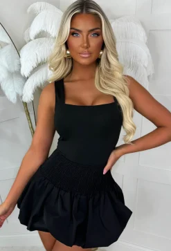 Chic & Fancy Black Puff Ball Stretch Skirt