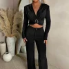 Chic & Sleek Black Leg Seam & Split Stretch Trousers