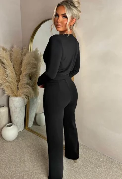 Chic & Sleek Black Leg Seam & Split Stretch Trousers