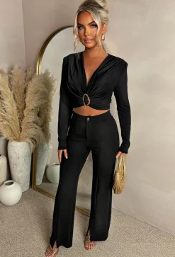 Chic & Sleek Black Leg Seam & Split Stretch Trousers