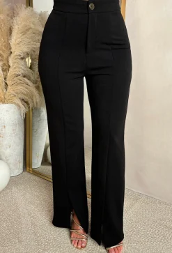 Chic & Sleek Black Leg Seam & Split Stretch Trousers