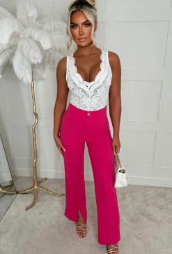 Chic & Sleek Hot Pink Leg Seam & Split Stretch Trousers