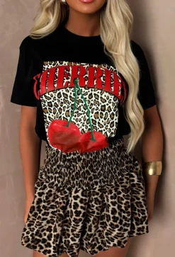 Chic & Wild Leopard Puff Ball Stretch Skirt