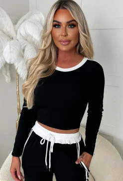 Chic And Cosy Black Side Stripe Loungewear Set