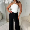 Chic Couture Black Belted Wide Leg Trousers
