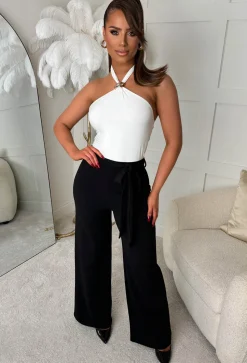 Chic Couture Black Belted Wide Leg Trousers