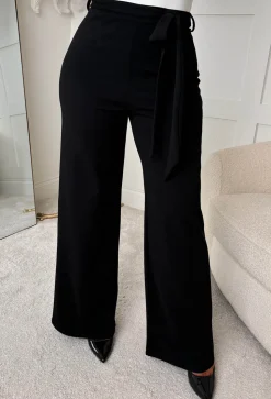 Chic Couture Black Belted Wide Leg Trousers
