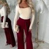Chic Couture Burgundy Belted Wide Leg Trousers