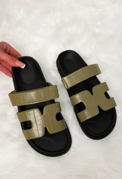 Chic In Summer Khaki Faux Leather Sandals