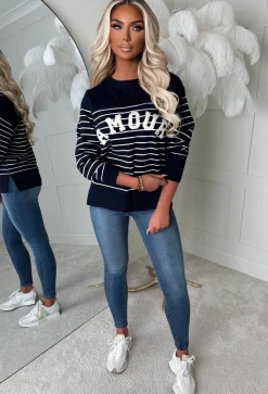 Chic Noir Navy Striped Amour Jumper
