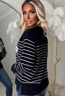 Chic Noir Navy Striped Amour Jumper