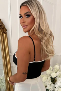 Chic One Black Corsage Stretch Bodysuit