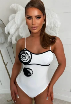 Chic One White Corsage Stretch Bodysuit