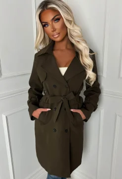 Chic Society Khaki Belted Trench Coat