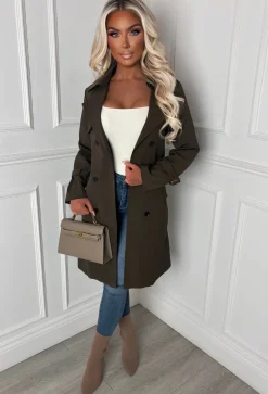 Chic Society Khaki Belted Trench Coat