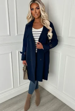 Chic Society Navy Belted Trench Coat