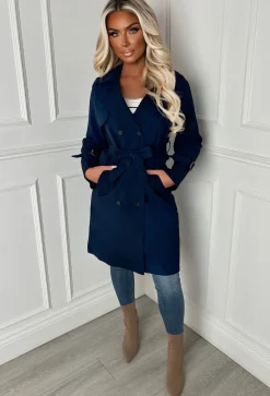 Chic Society Navy Belted Trench Coat