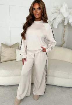 Chill Babe Cream Leopard Side Stripe Loungewear Set