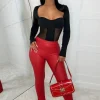 Ciao Bella Red Faux Leather Split Hem Leggings