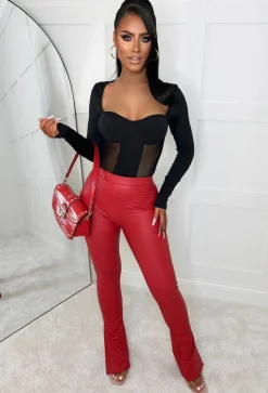 Ciao Bella Red Faux Leather Split Hem Leggings