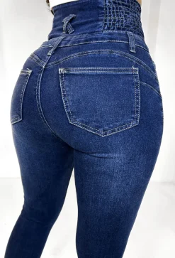 Cinched & Ready Dark Blue High Waist Cinching Push Up Skinny Stretch Jeans