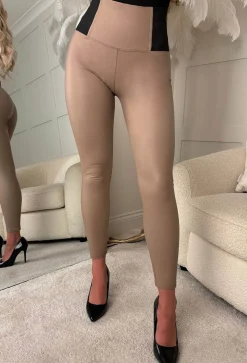 Cinched Days Taupe Faux Leather Waist Cinching Trousers