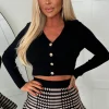 Classic Couture Black Rib Knit Button V-Neck Jumper