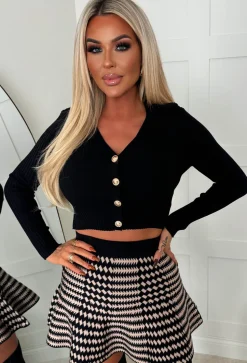 Classic Couture Black Rib Knit Button V-Neck Jumper