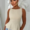 Classic Girl Beige Tailored Peplum Top