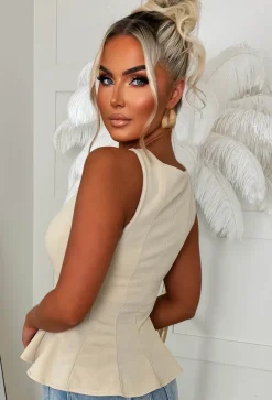 Classic Girl Beige Tailored Peplum Top