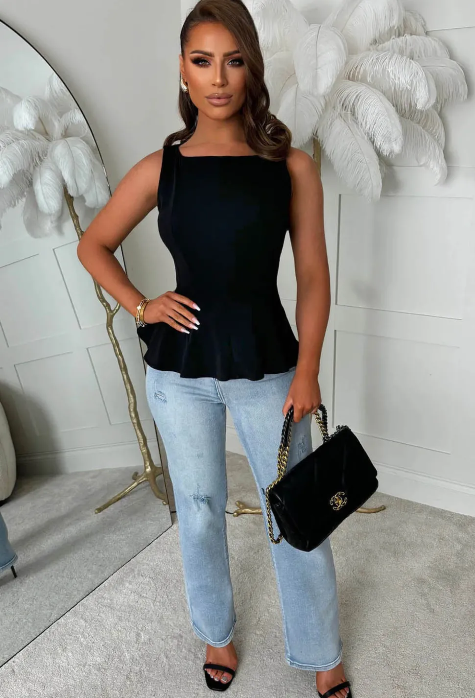 Classic Girl Black Tailored Peplum Top