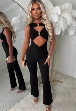 Clio Black Buckle Detail Cutout Jumpsuit