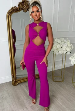 Clio Fuchsia Buckle Detail Cutout Jumpsuit