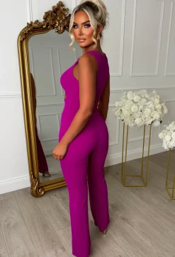 Clio Fuchsia Buckle Detail Cutout Jumpsuit