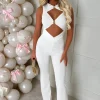 Clio White Buckle Detail Cutout Jumpsuit