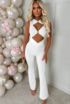 Clio White Buckle Detail Cutout Jumpsuit
