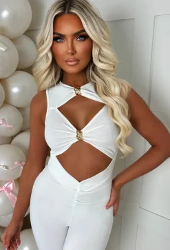 Clio White Buckle Detail Cutout Jumpsuit