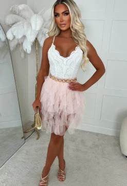 Cloud Haven Light Pink Ruffle Tulle Elastic Waist Skirt