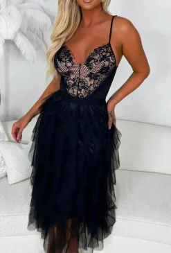 Cloud Nine Black Waterfall Mesh Midi Skirt